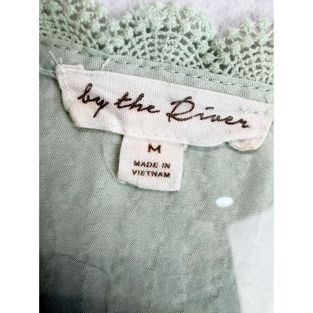 By The River Women's M Sage Green Maxi Dress Lace Trim Button Front Boho - Picture 7 of 14